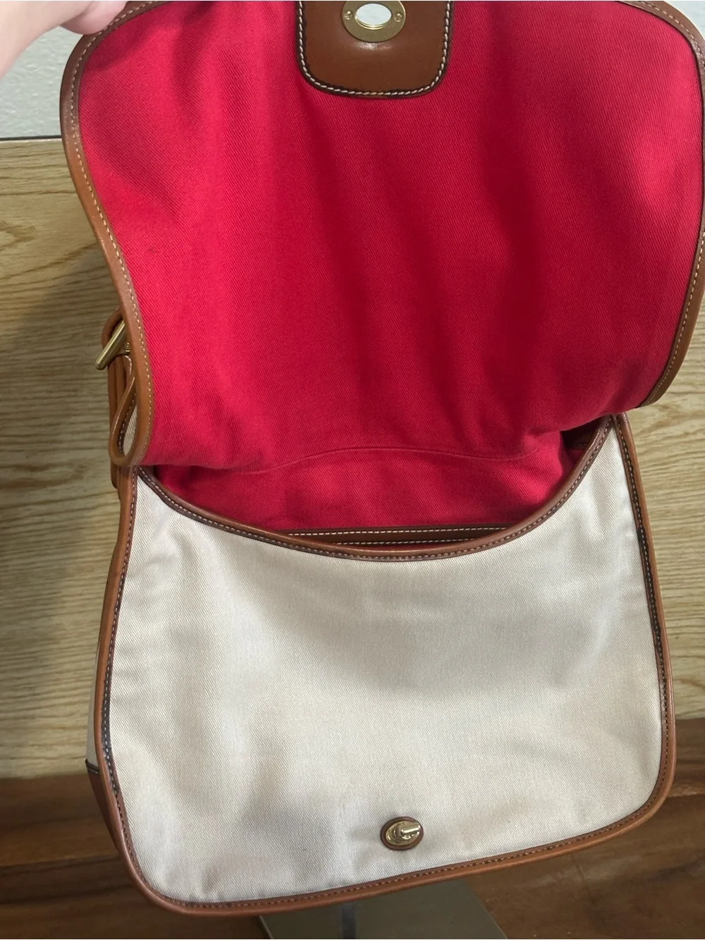 COACH Vintage Legacy Saddle Bag Cream Canvas & Tan Leather